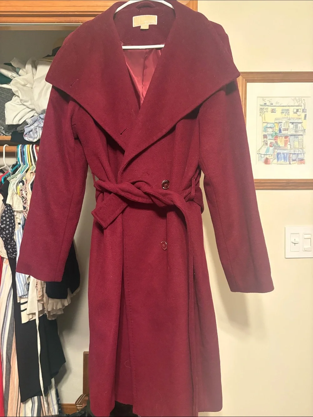 Michael Kors Long Belted Trench Coat in Wine